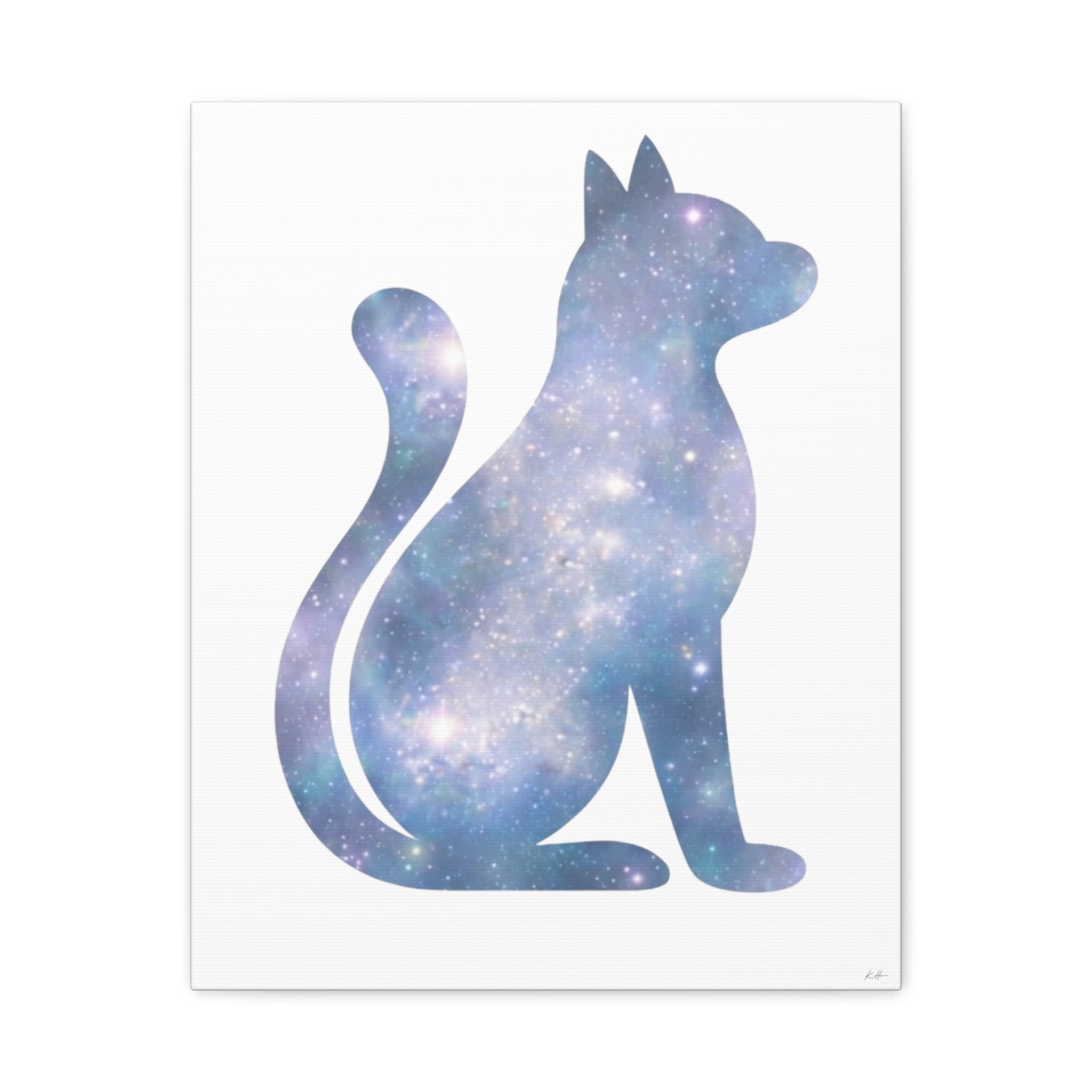 Blue Gray Galaxy Cat Canvas Wall Art