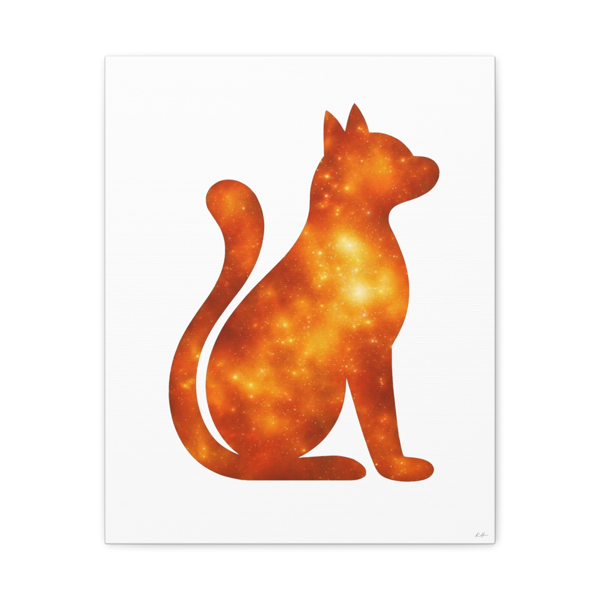 Orange Galaxy Cat Canvas Wall Art Print