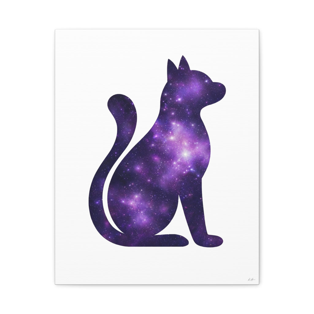 Purple Galaxy Cat Canvas Wall Art Print