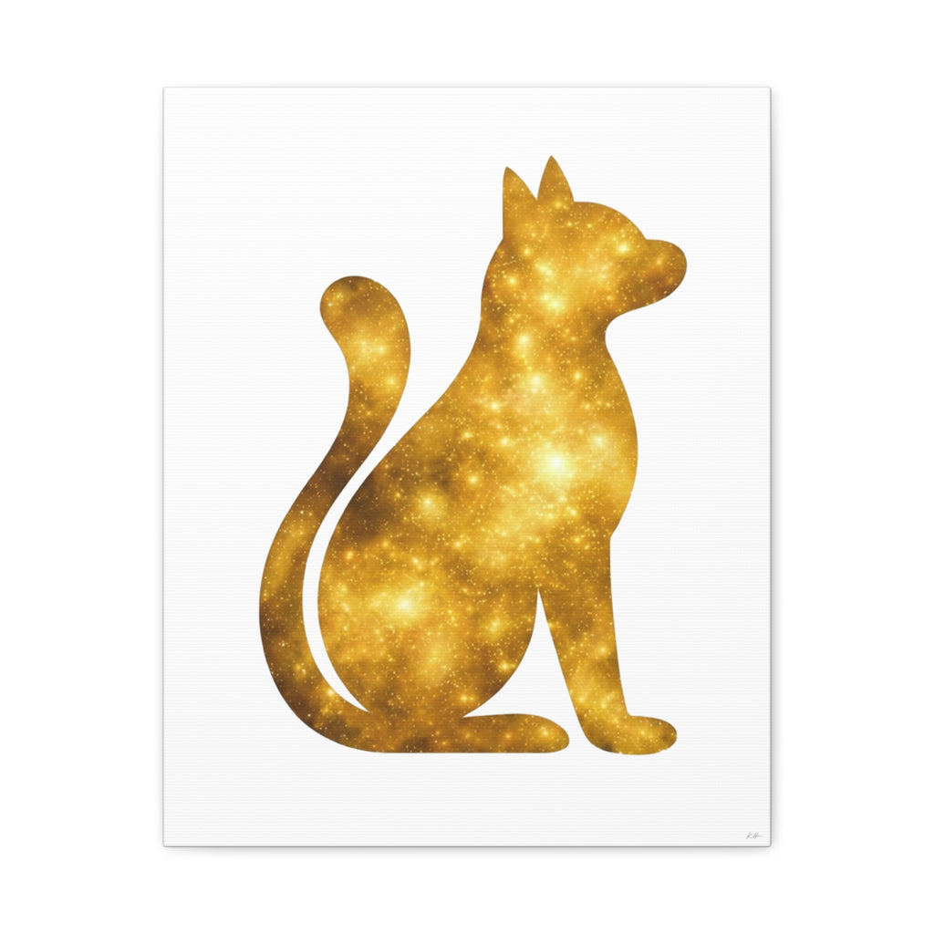 Gold Galaxy Cat Canvas Wall Art