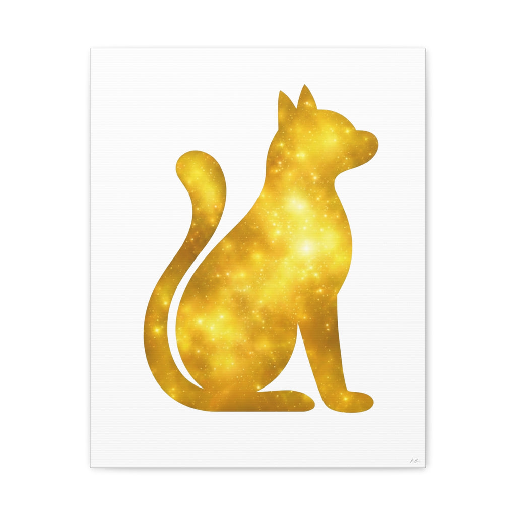 Yellow Galaxy Cat Canvas Wall Art Print