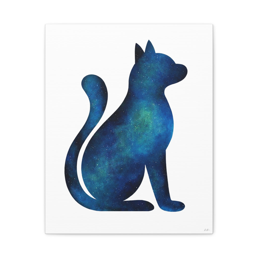 Blue Galaxy Cat Canvas Wall Art Print