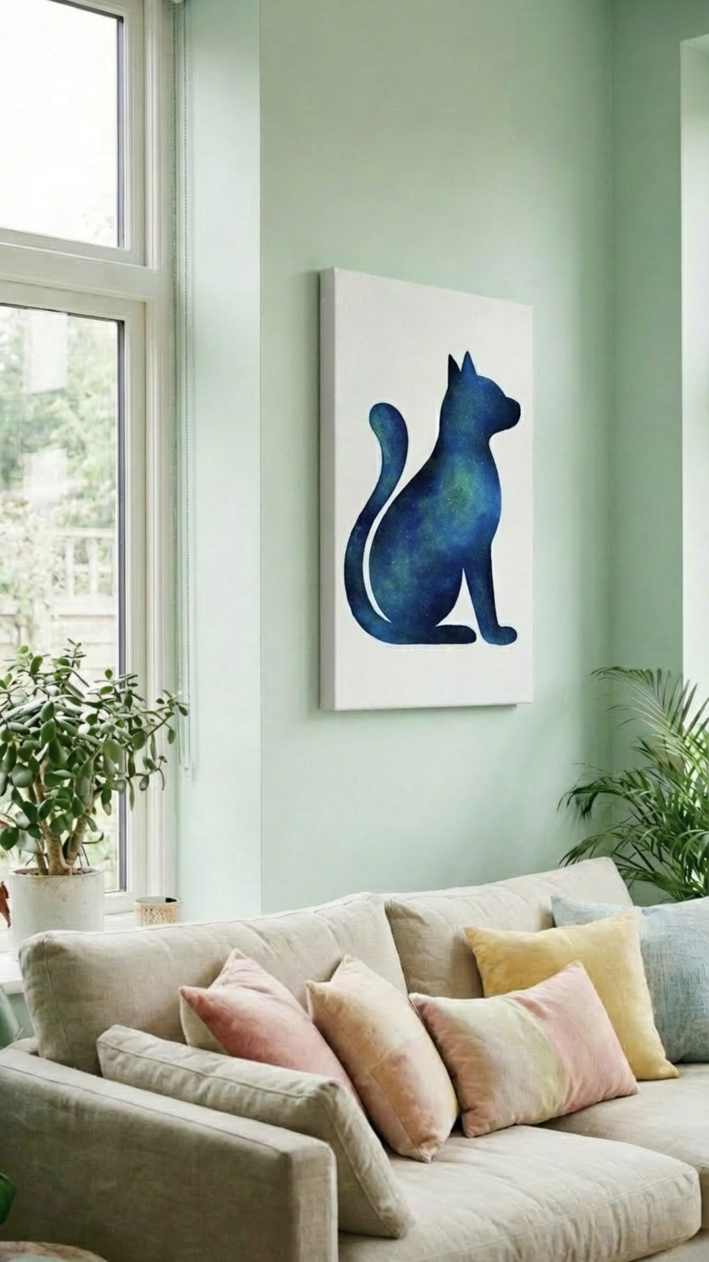 Blue Galaxy Cat Canvas Wall Art