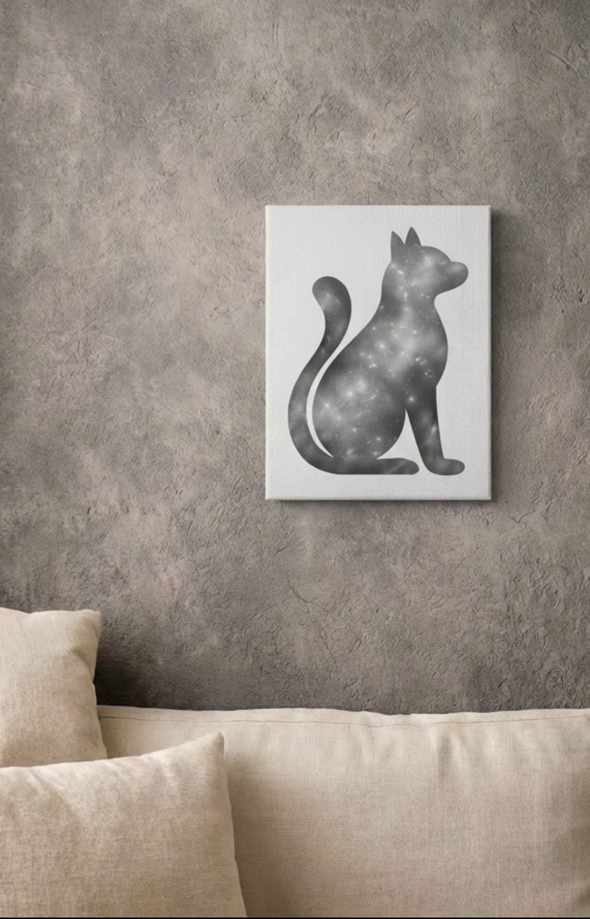 Gray Galaxy Cat Canvas Wall Art