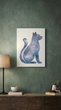 Blue Gray Galaxy Cat Canvas Wall Art