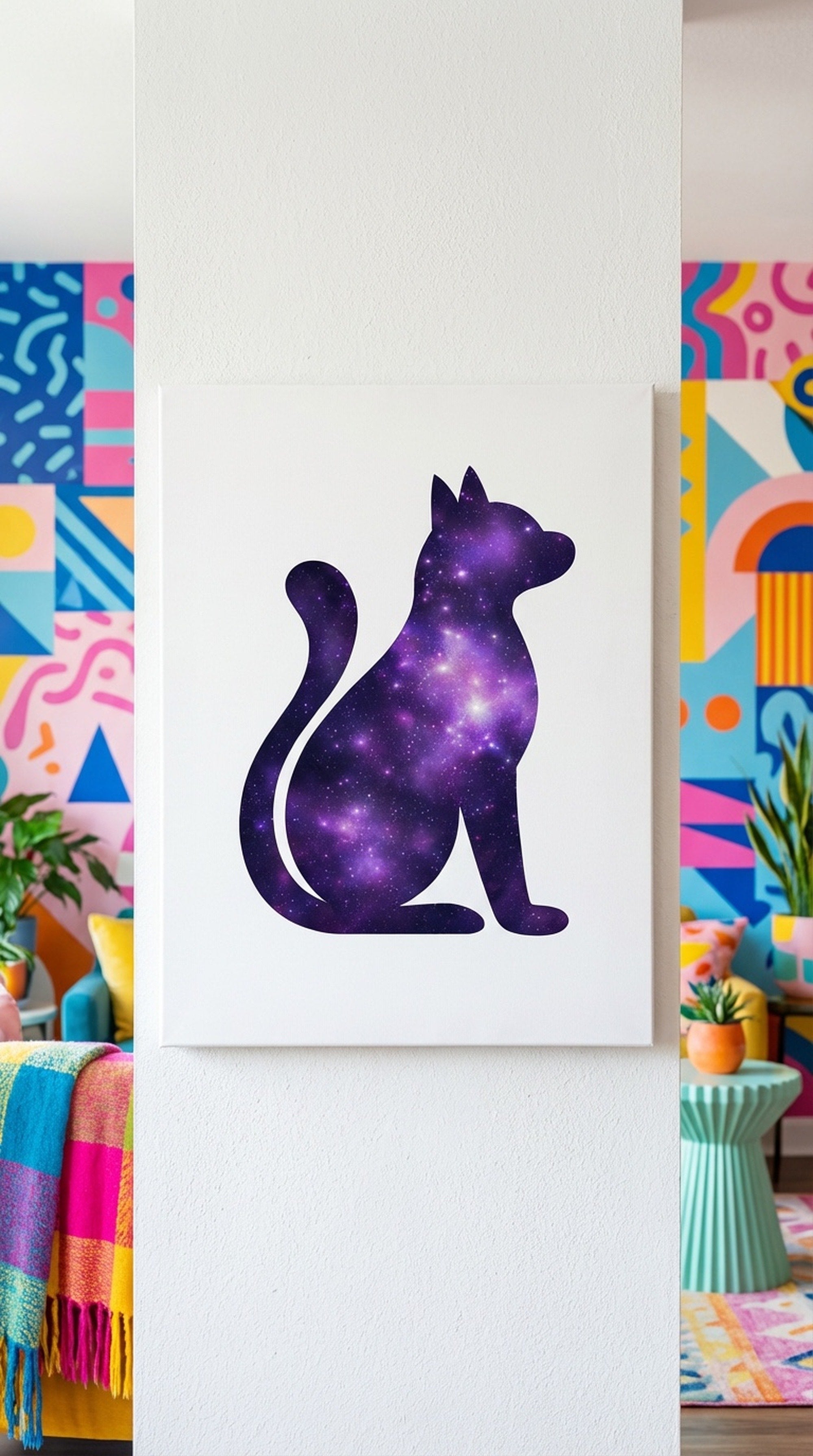 Purple Galaxy Cat Canvas Wall Art