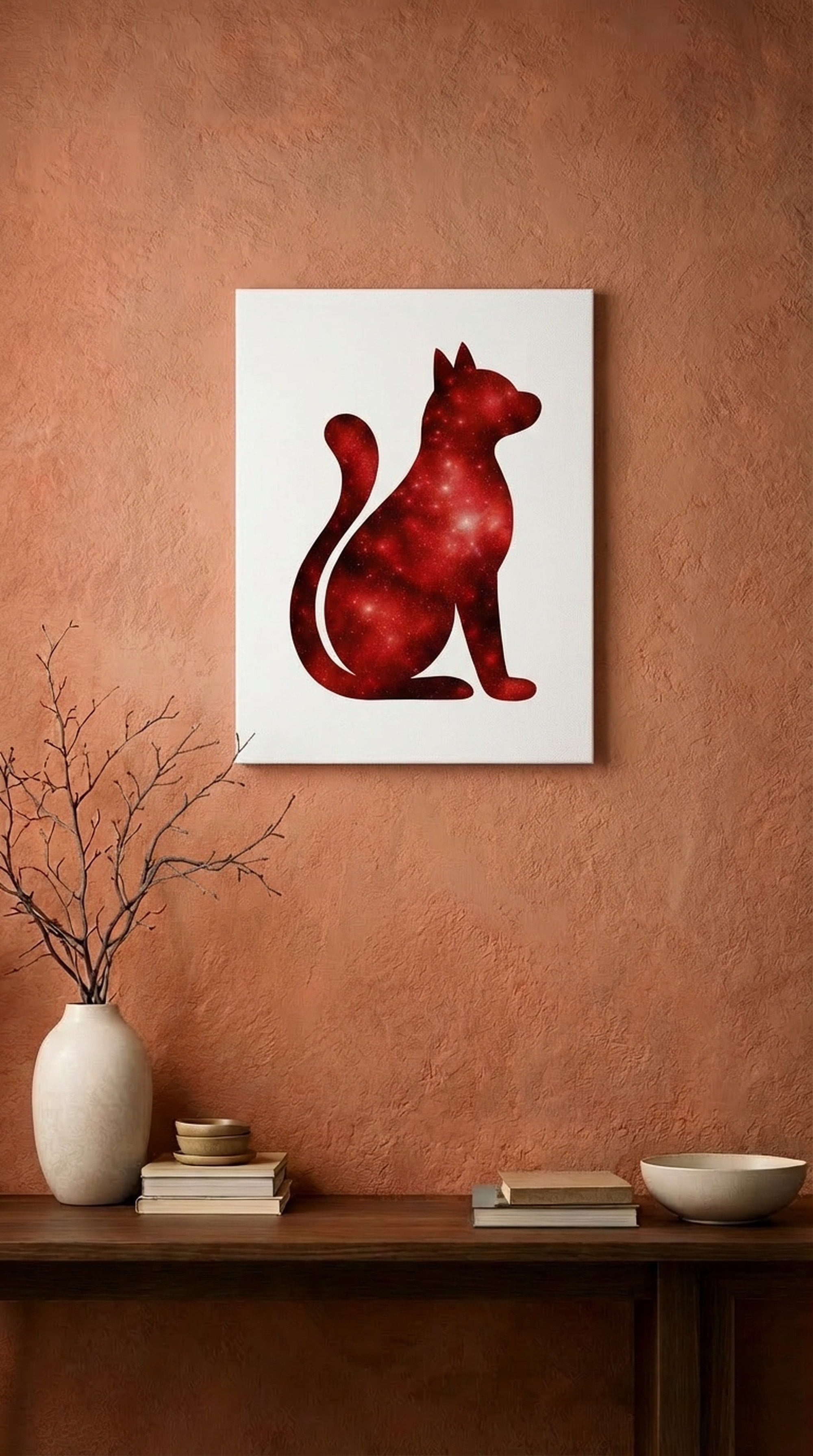 Red Galaxy Cat Canvas Wall Art