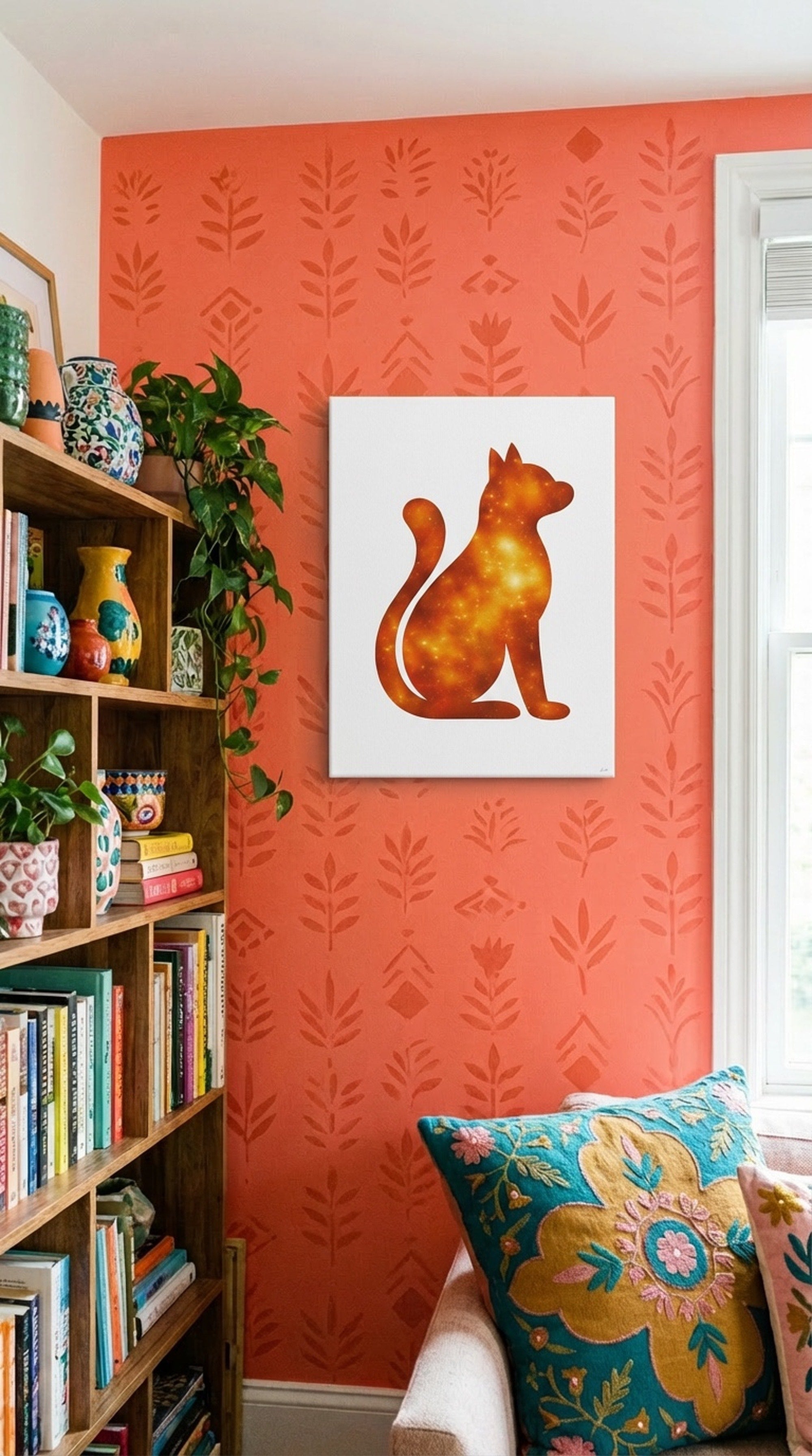 Orange Galaxy Cat Canvas Wall Art