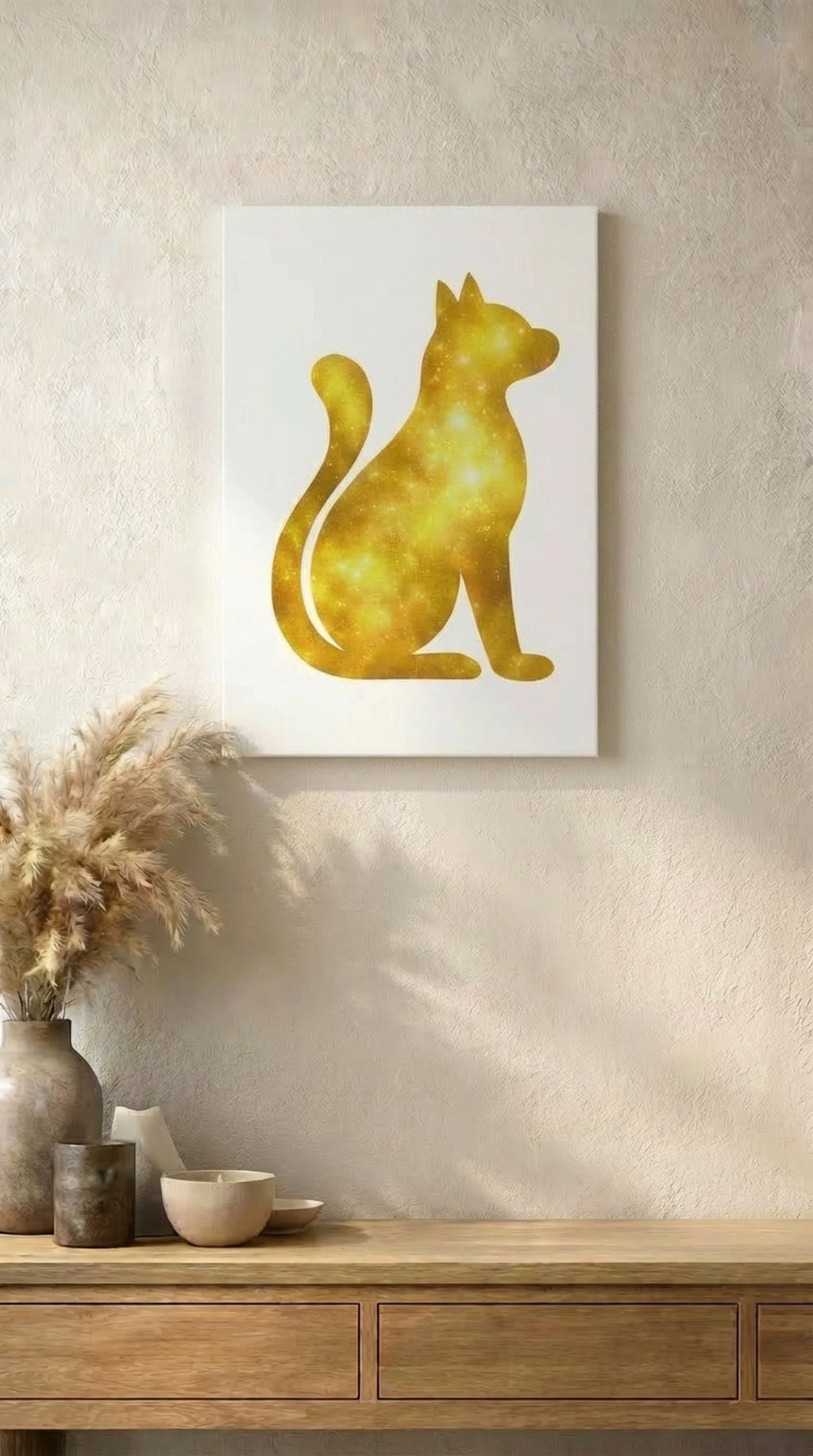Yellow Galaxy Cat Canvas Wall Art Print