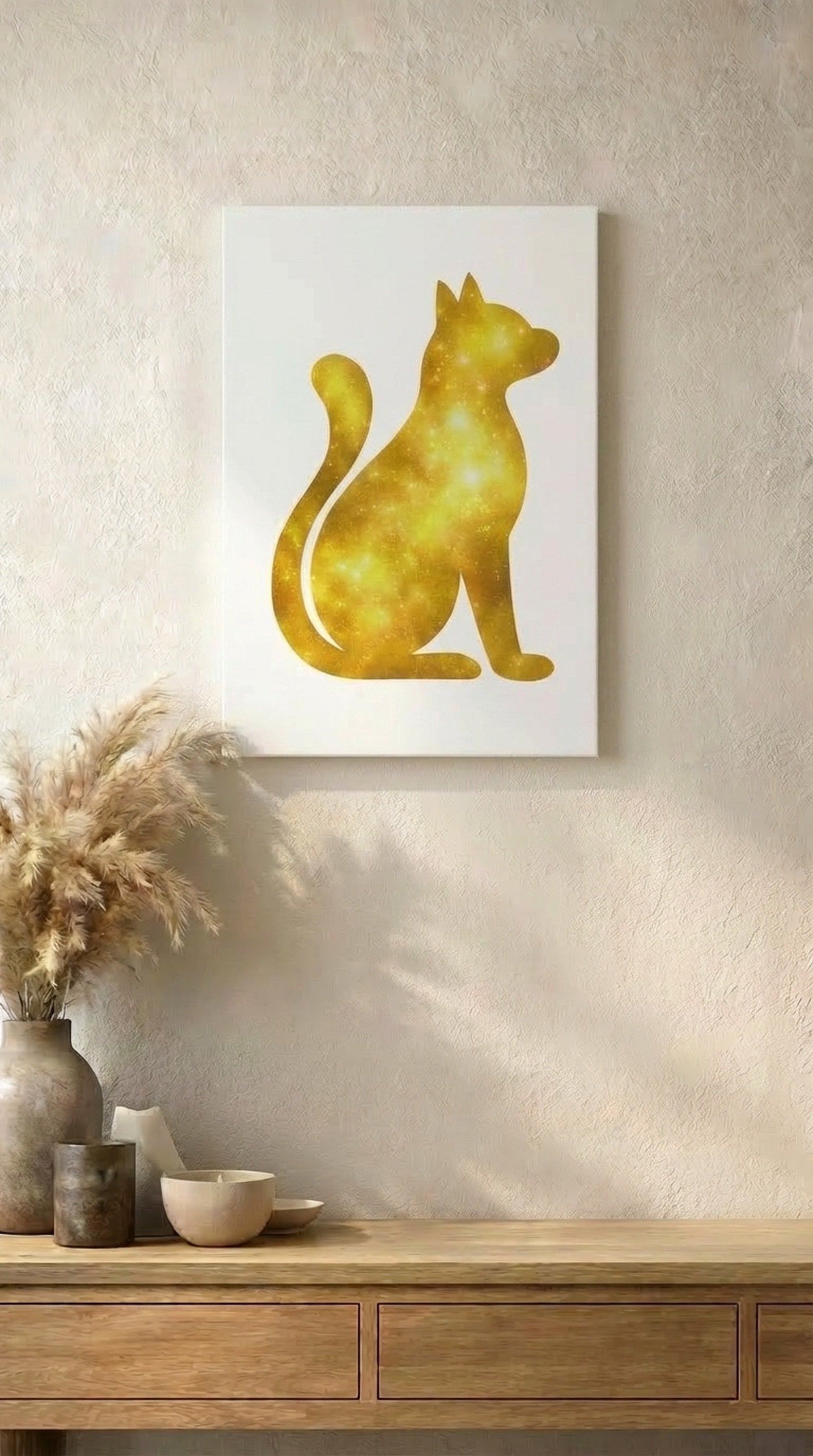 Yellow Galaxy Cat Canvas Wall Art