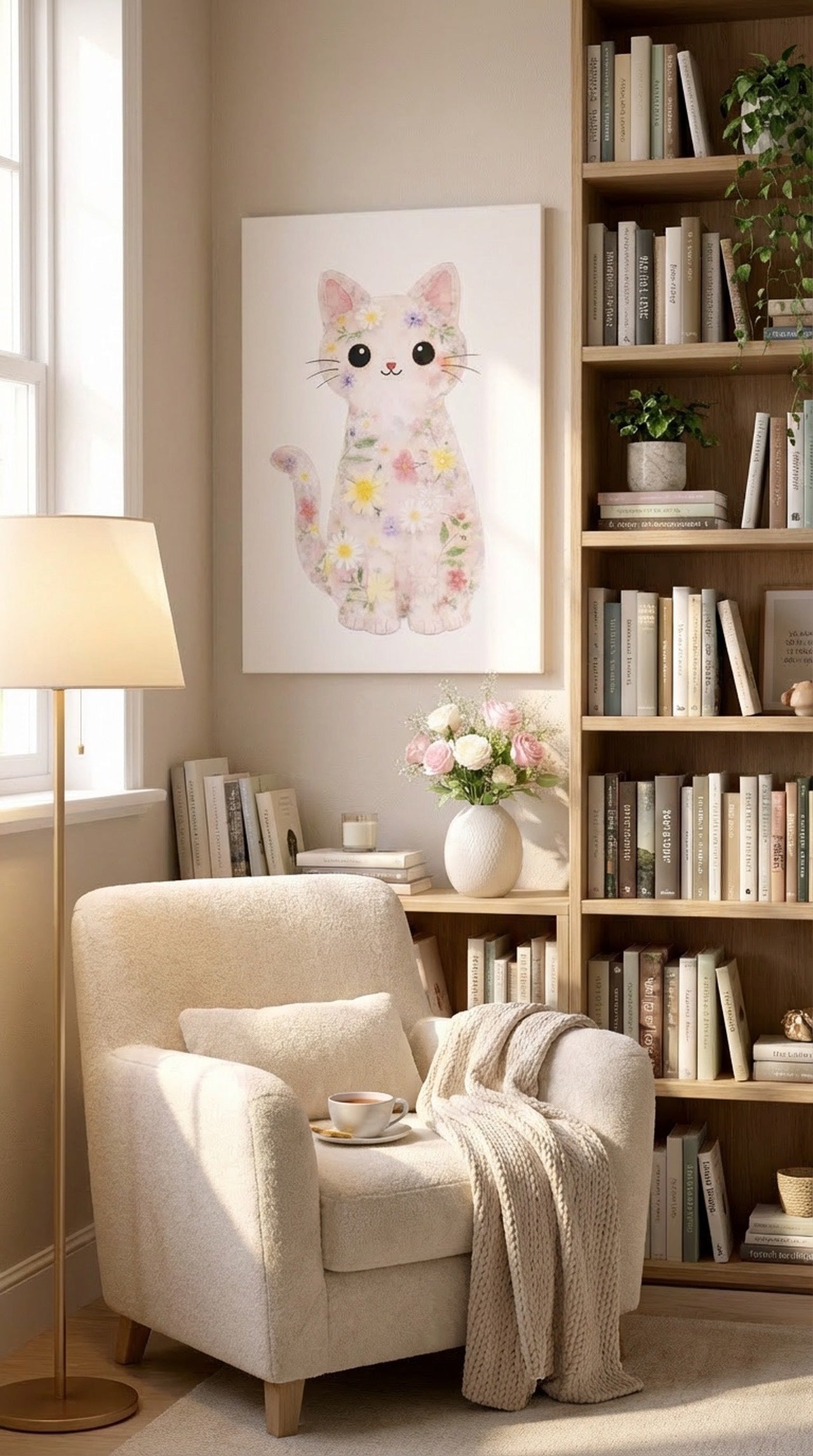 Floral Cat Wall Art Print