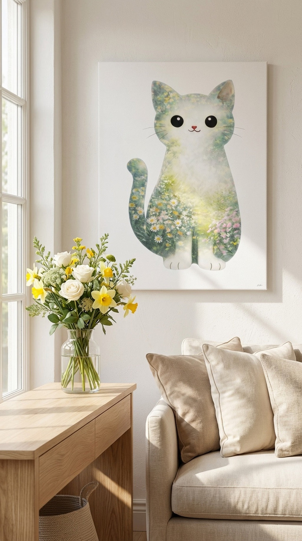 Floral Meadow Cat Wall Art Print