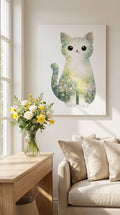 Floral Meadow Cat Wall Art Print