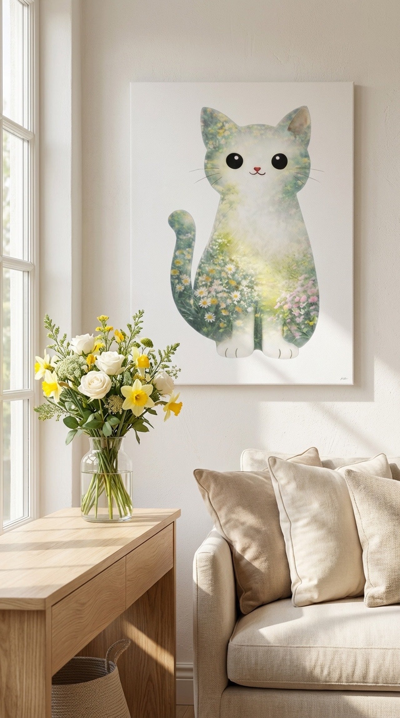 Floral Meadow Cat Wall Art Print