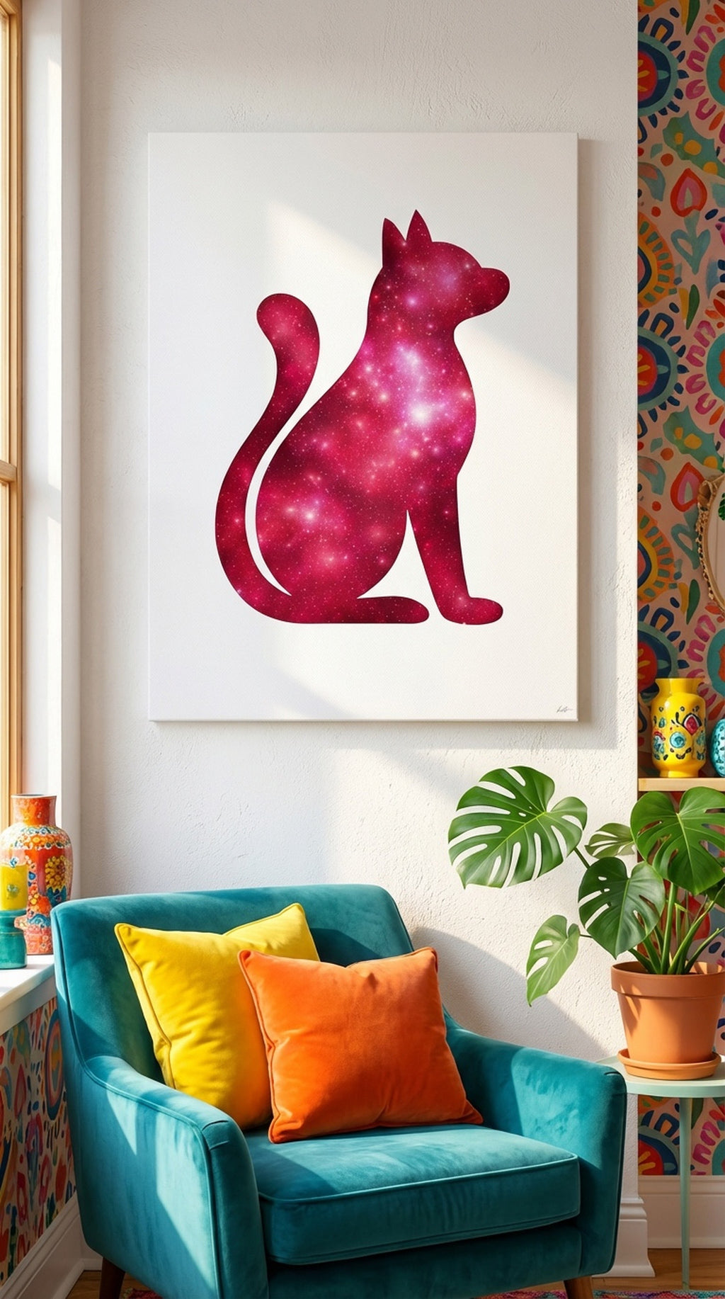 Pink Galaxy Cat Canvas Wall Art Print