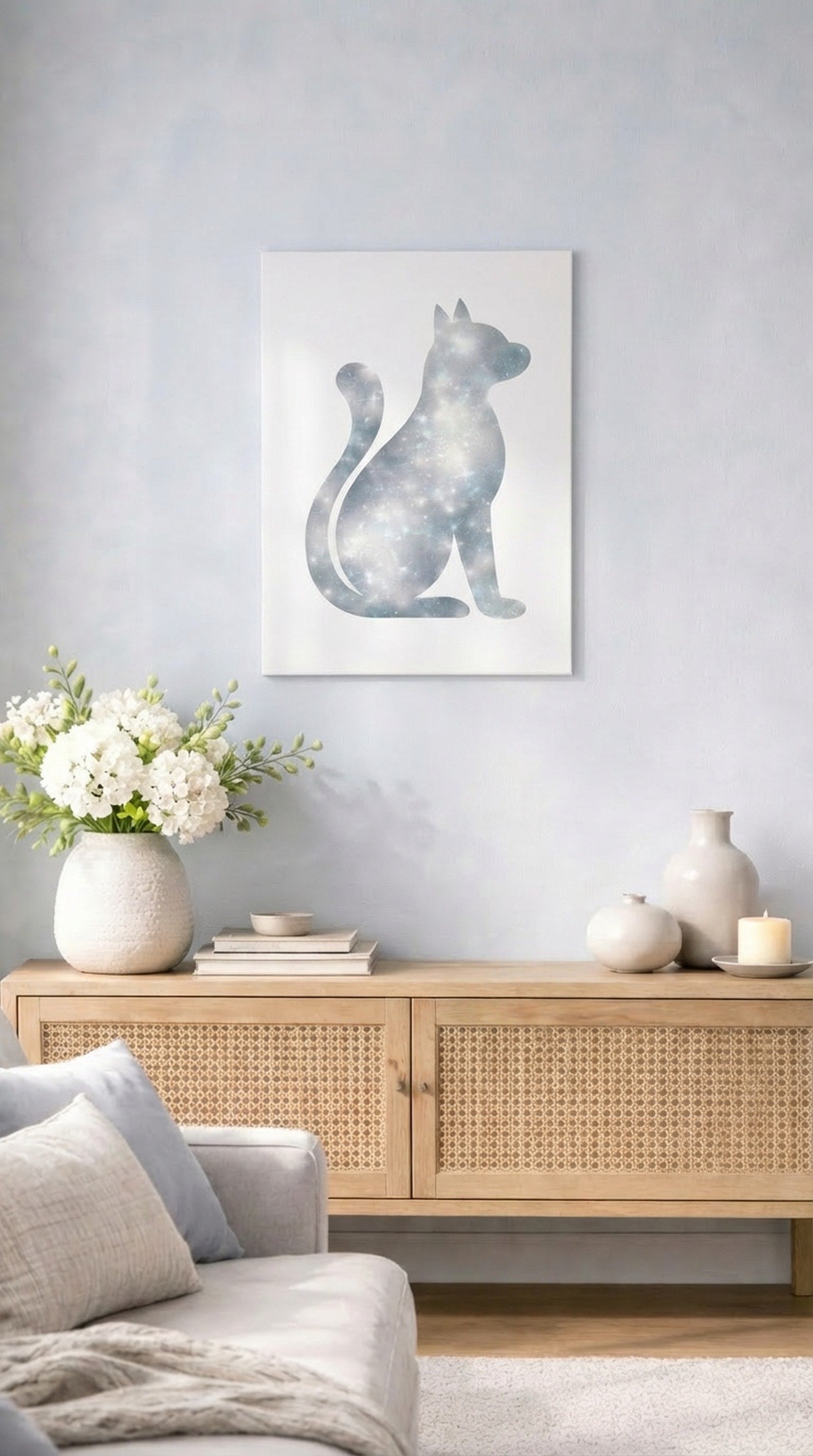 White Galaxy Cat Canvas Wall Art