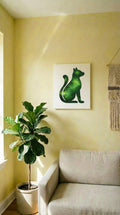 Green Galaxy Cat Canvas Wall Art