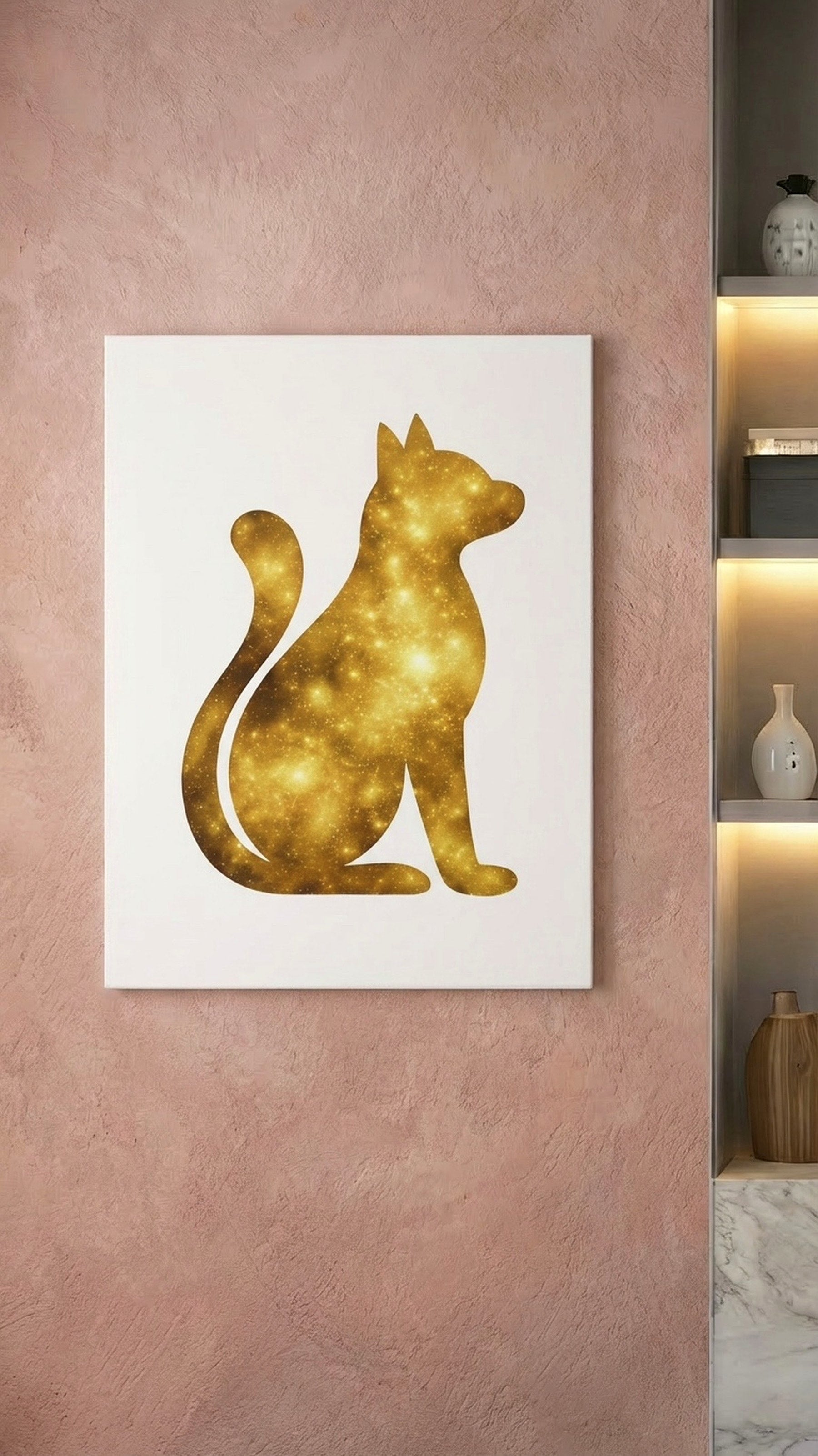 Gold Galaxy Cat Canvas Wall Art