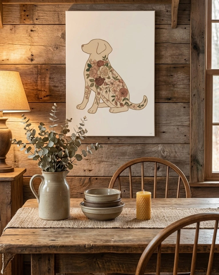 Floral Dog Silhouette Wall Art Print
