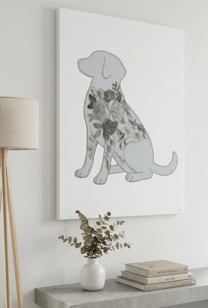 Floral Dog Silhouette Wall Art Print
