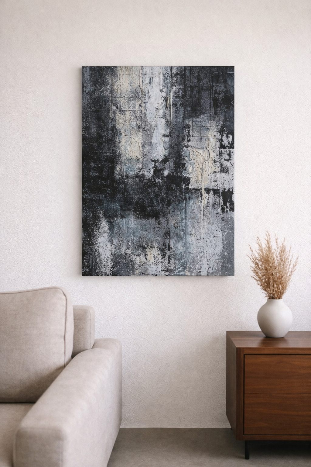 Black White Gray Fusion Abstract Wall Art Print