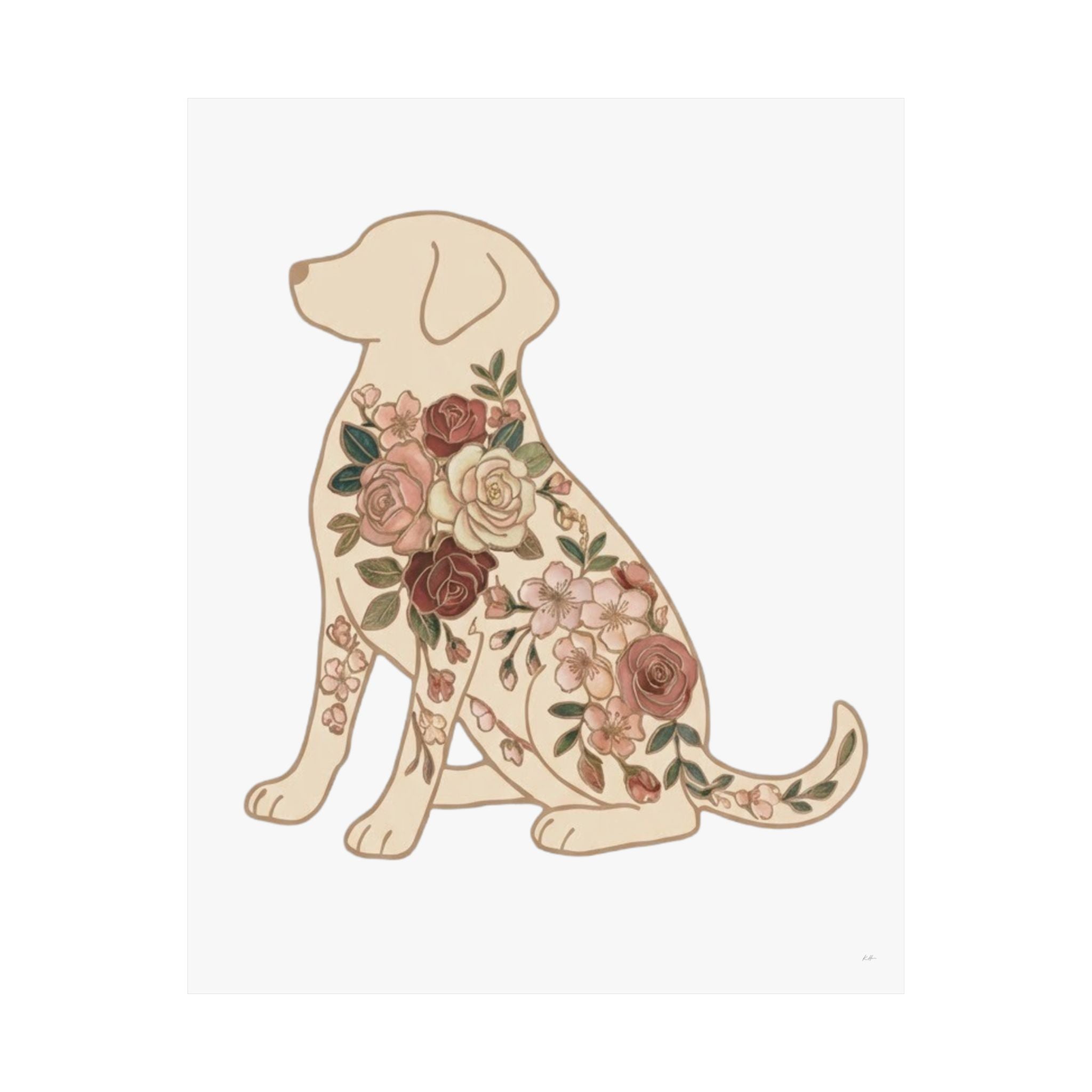 Floral Dog Silhouette Poster