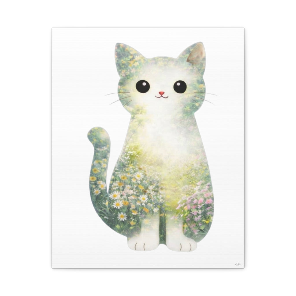Floral Meadow Cat Wall Art Print