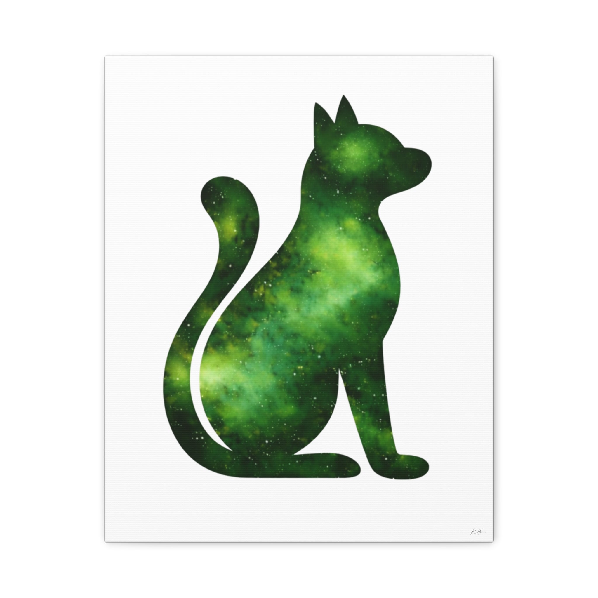 Green Galaxy Cat Canvas Wall Art