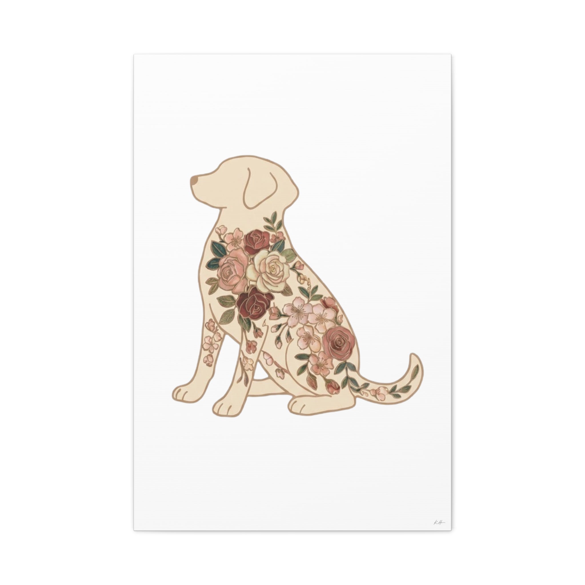 Floral Dog Silhouette Wall Art Print