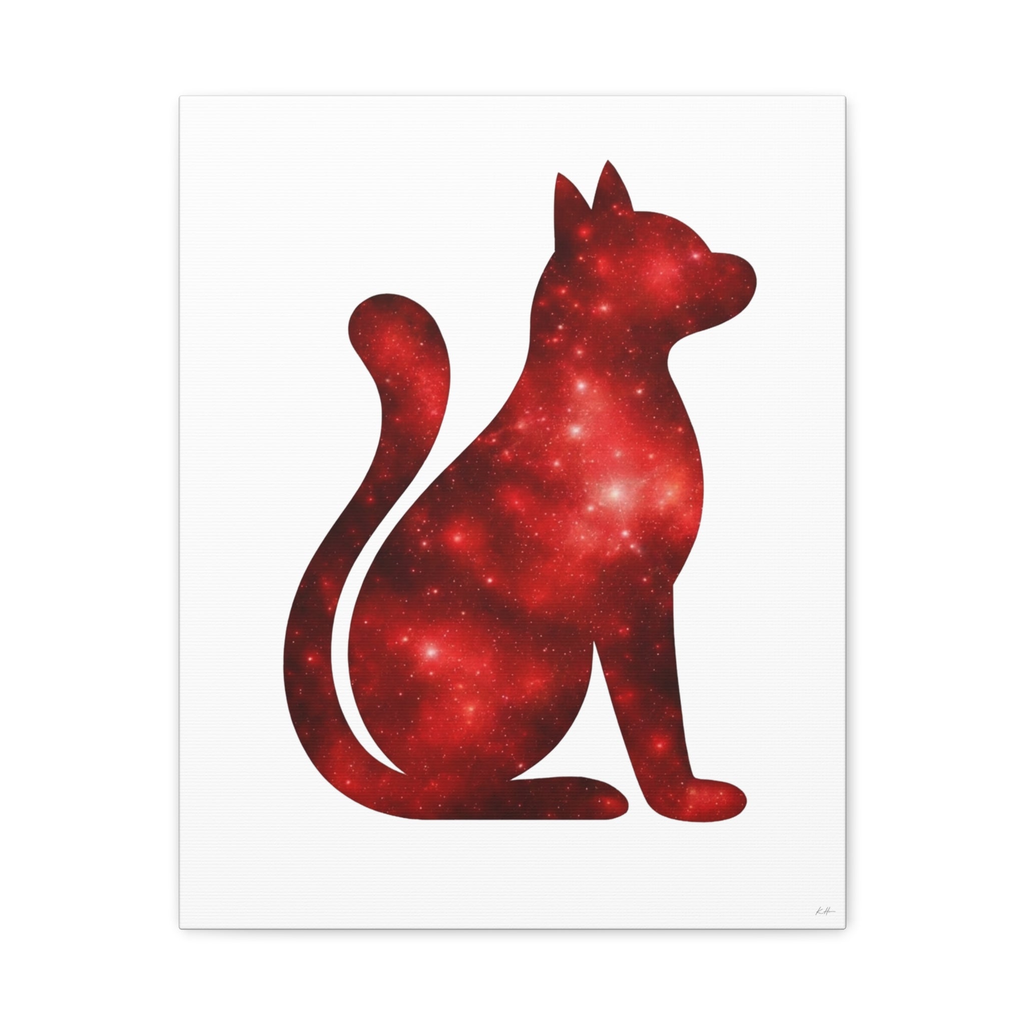 Red Galaxy Cat Canvas Wall Art