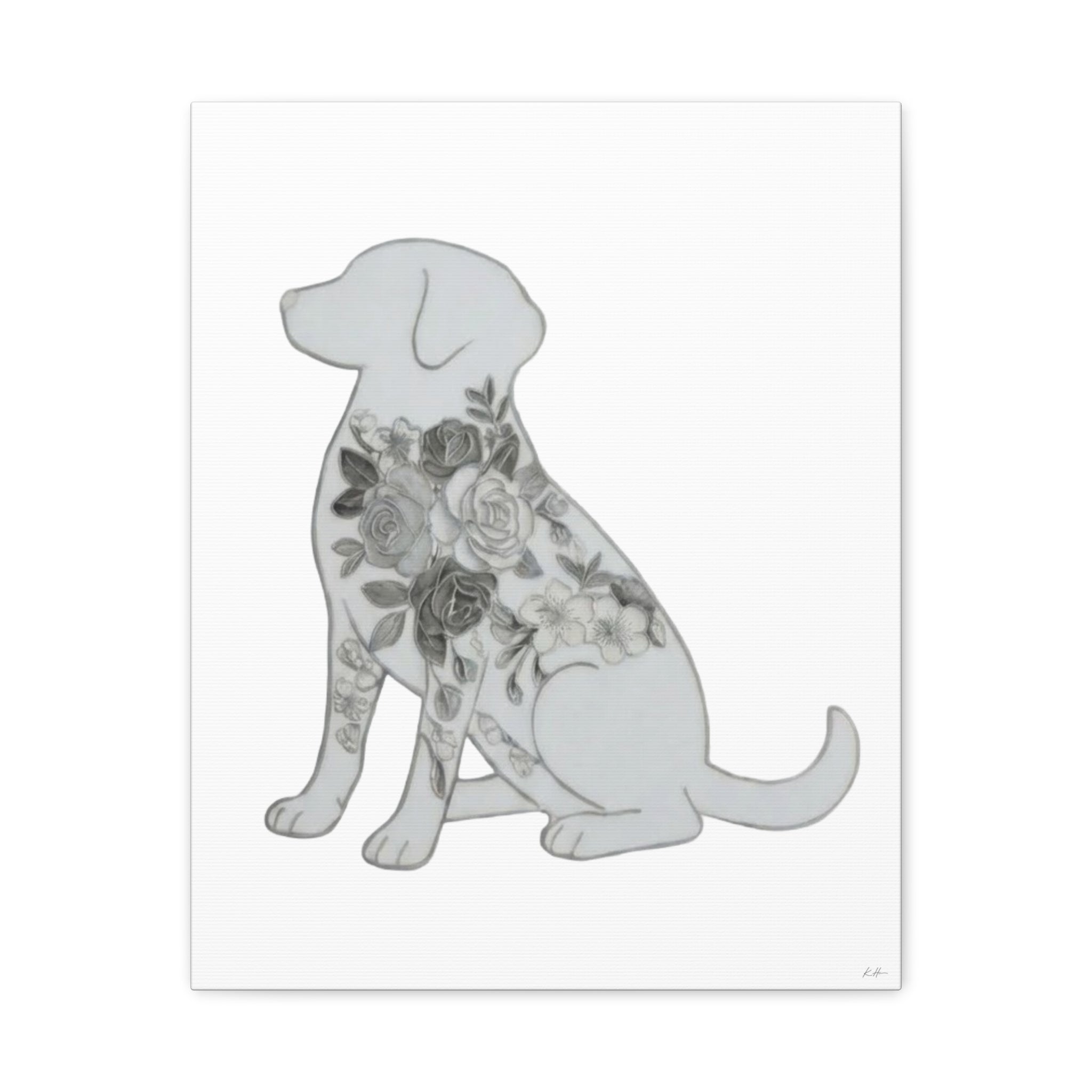 Floral Dog Silhouette Wall Art Print